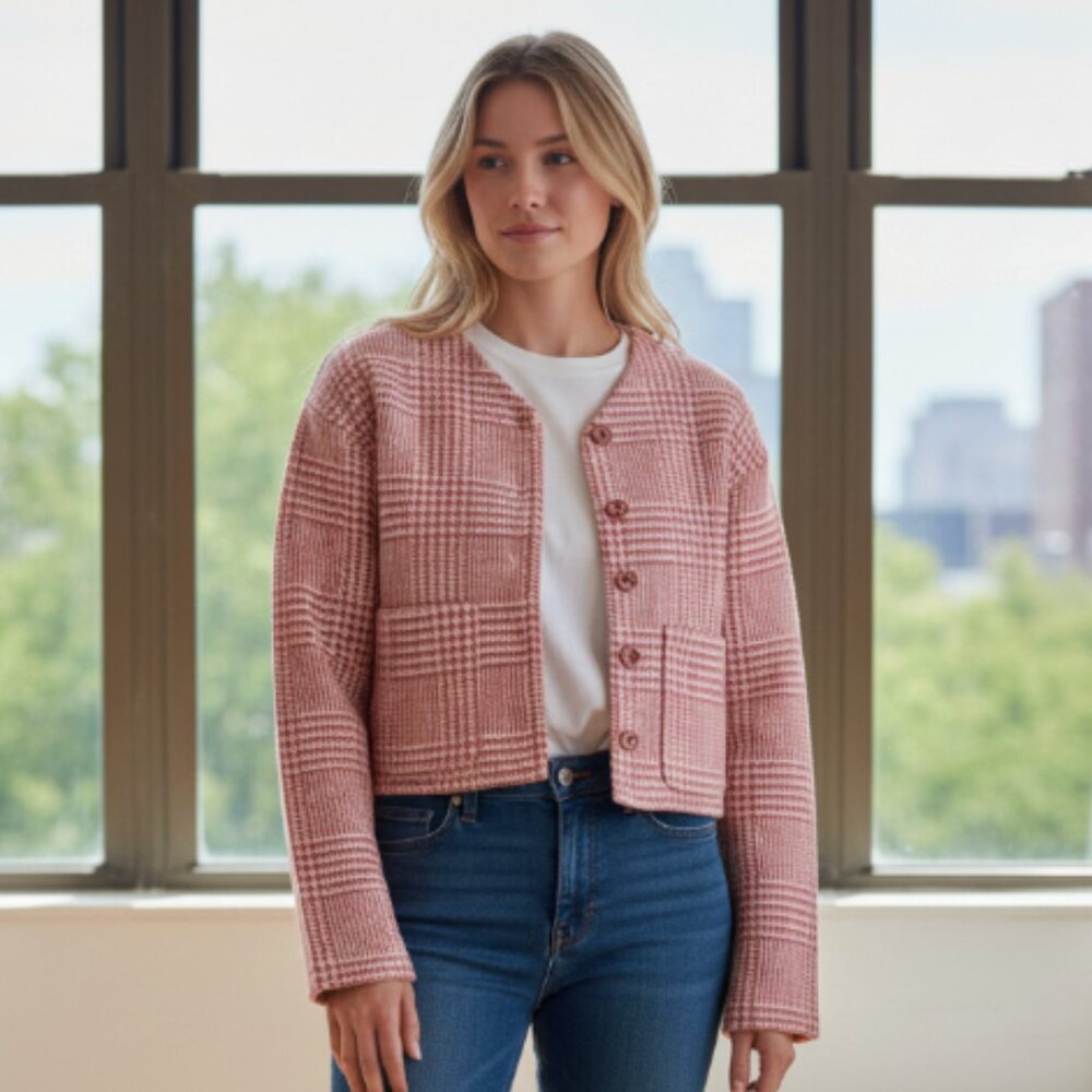 NWOT $198 Splendid Coral Plaid Wool Blend Tiffany Reversible Casual Jacket M